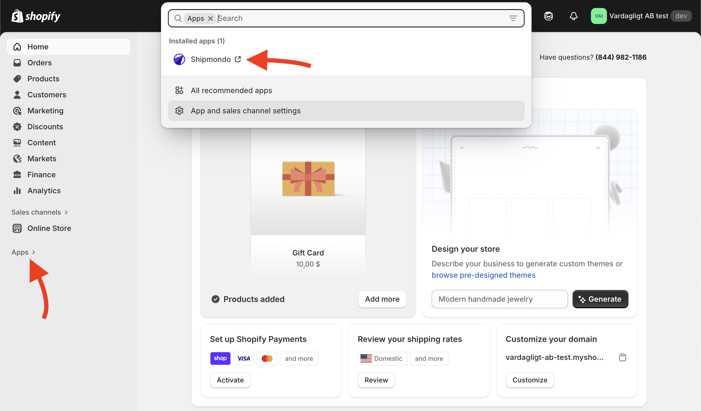 Öppna Shipmondo-appen i Shopify